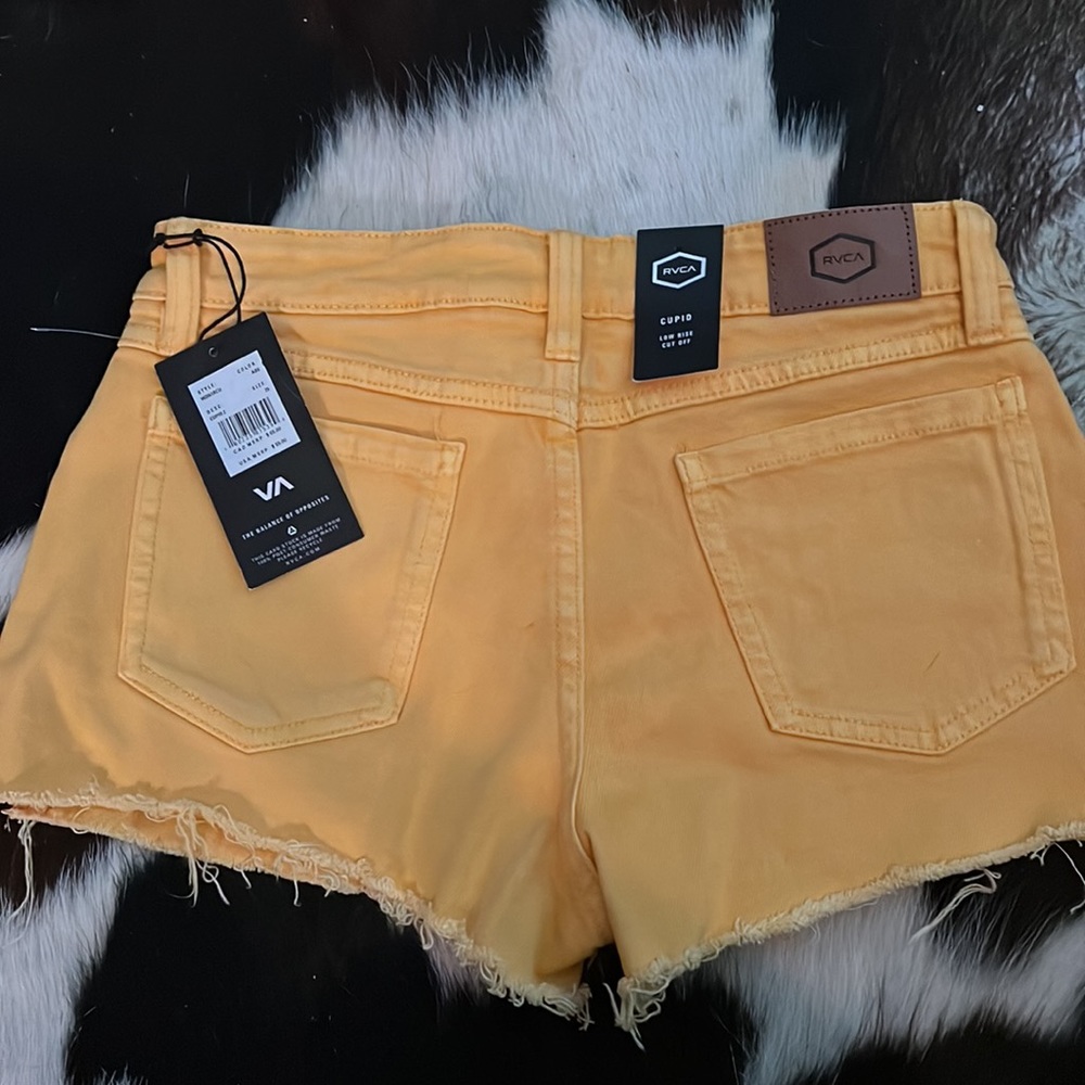 Yellow RVCA Cut Off Shorts - Picture 2 of 3